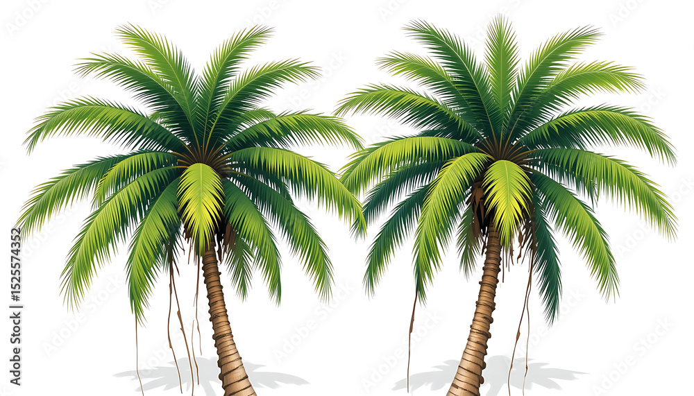 Obraz premium Two isolated coconut palm trees. Tropical summer vacation design element.