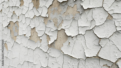 White paint peeling off of a wall reveals the layers underneath