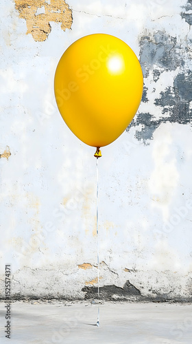 Yellow balloon floats, urban decay backdrop