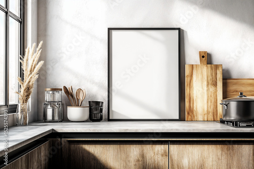 mock up poster frame in modern interior background, kitchen, Scandinavian style