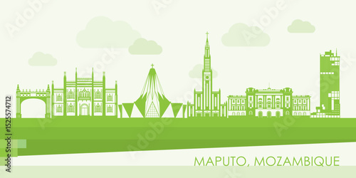 Green Skyline panorama of city of Maputo, Mozambique - vector illustration