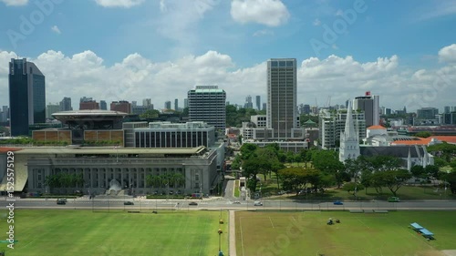 day time singapore city center famous museum field square aerial panorama 4k 