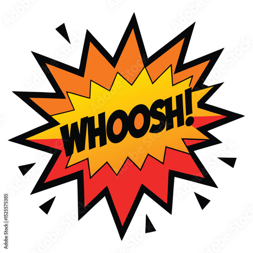 Comic Book Style Whoosh! Sound Effect in Red, Orange, and Yellow Starburst