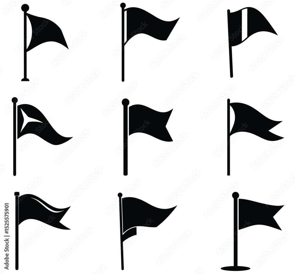 Fototapeta premium Collection of Black and White Simple Flag Icons