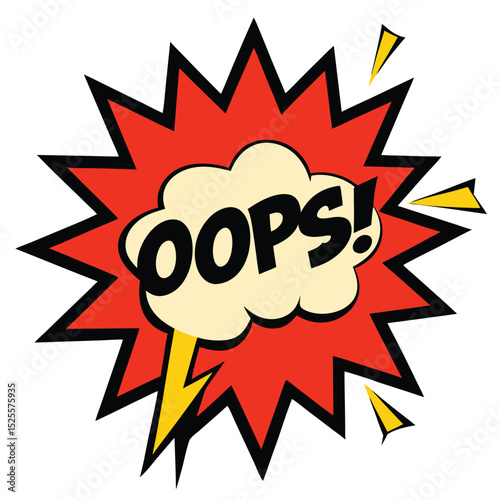 Red Comic Explosion with Black Outline and Oops! Message Inside a Cloud