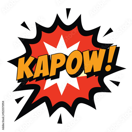 Retro Comic Book Kapow Explosion with Orange Text and Red Outline Design