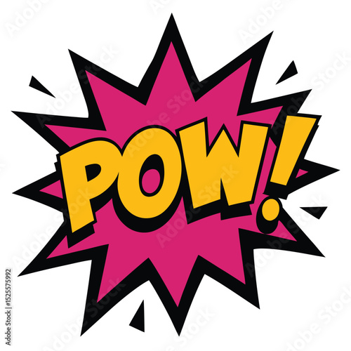 Retro POW! Comic Book Burst with Black Outline, Pink and Gold Text