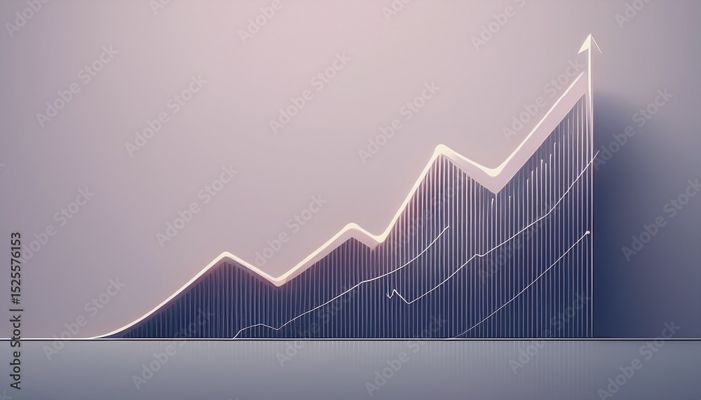 Fototapeta premium single line graph on light lavender gray background steady rise market growth depiction modern minimalism