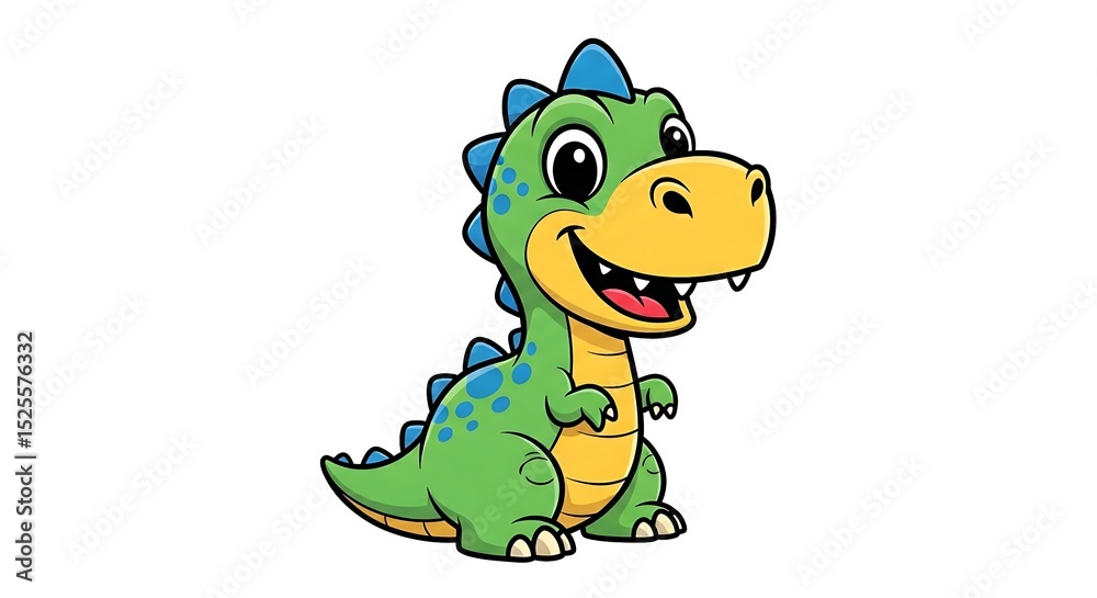 Fototapeta premium Cute cartoon dinosaur character with various poses and expressions, isolated on white background.