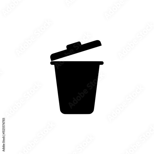Solid Black Open Trash Can Icon Representing Waste Disposal or Garbage Bin