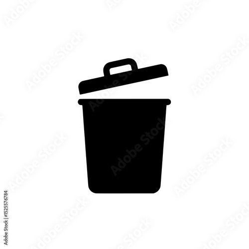 Solid Black Open Trash Can Icon Representing Waste Disposal or Garbage Bin