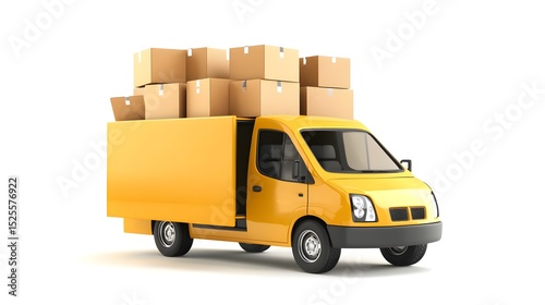 Yellow delivery van loaded with cardboard boxes
