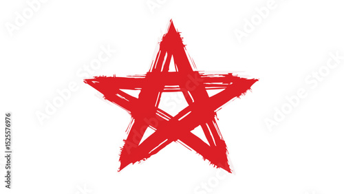 Illustration of a red star shape with brush stroke texture on a white background in a grunge style
