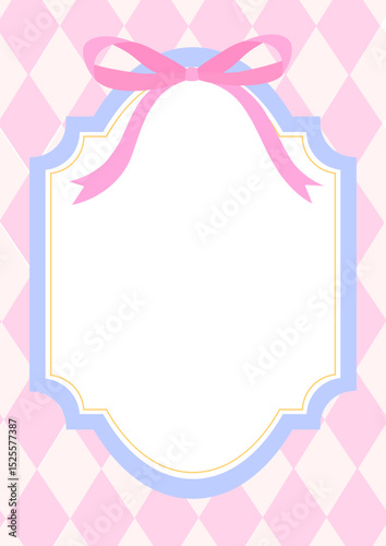Frame template with a field for inscription with a pink bow. Vector illustration.