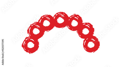 Red brushstroke circles arranged in a semi circular arc shape on a white background artistic design