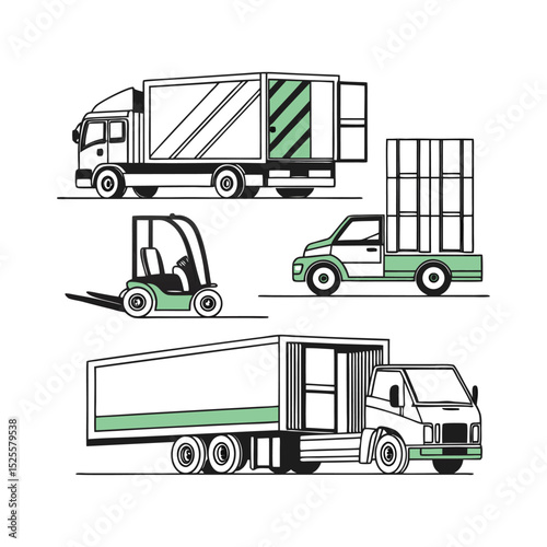 Logistics and Transportation Delivery Trucks, Forklifts, and Cargo Vehicles