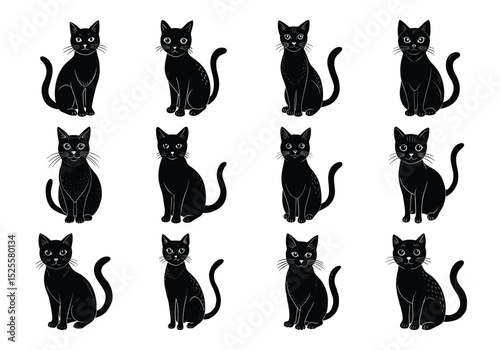 Cat silhouette different vector illustration pet animal