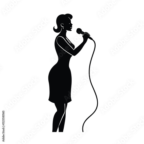 silhouette of woman head singing into microphone