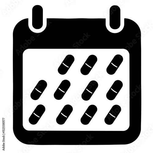 Silhouette of calendar with capsule icons, health and wellness planning