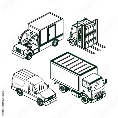 Streamlined Logistics Efficient Delivery Trucks and Forklifts for Transportation