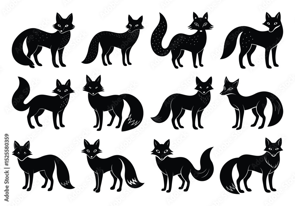 Fototapeta premium ox silhouette set. Vector illustration