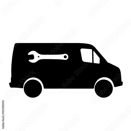 Silhouette repair van with wrench logo, mobile service simplicity concept