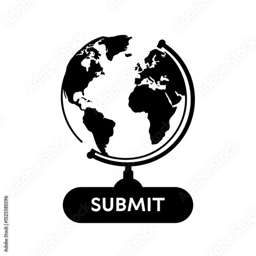 Silhouette of globe on submit button, global online entry concept