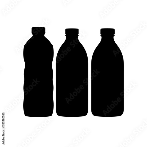 Silhouette of three sports drink bottles, clean hydration wellness