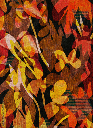 Floral Mirage. Colorful abstract floral-inspired background with layered organic shapes, vibrant spring tones, and textured patterns evoking nature and blooming plants.