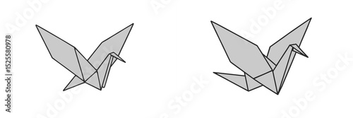 Intricate origami cranes crafted from gray paper in a serene setting, showcasing detailed folding techniques and artistic expression