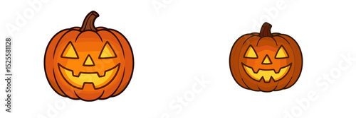 Brightly lit Halloween pumpkins with cheerful faces for autumn celebrations