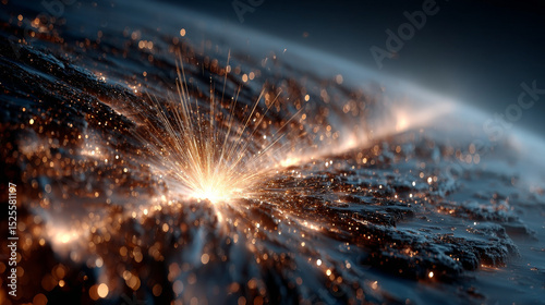 Realistic sparks of weld metal blade, firework petard flare, comet trail. Bright glowing sparkling light of electric circular saw, flying asteroid isolated on black background, 3d vector clip art