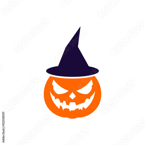 Spooky Halloween Pumpkin with Witch Hat Festive Jack-o'-lantern Illustration