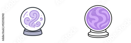 Mystical crystal balls with swirling designs on contrasting backgrounds for divination or decoration purposes