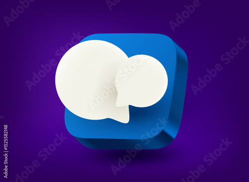Conversation concept with two speech clouds. Vector 3d application icon