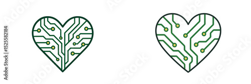 Digital heart symbols showcasing technology intertwining with emotion in a simple design