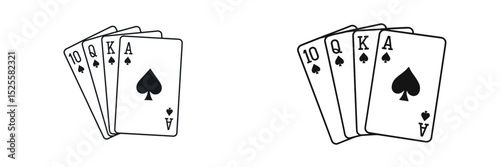 Playing cards in a friendly game reveal high stakes with a royal flush and an ace in spades during an evening gathering