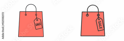 Shopping bags with sale tags displayed on a clean, white background highlighting retail promotions and shopping experiences