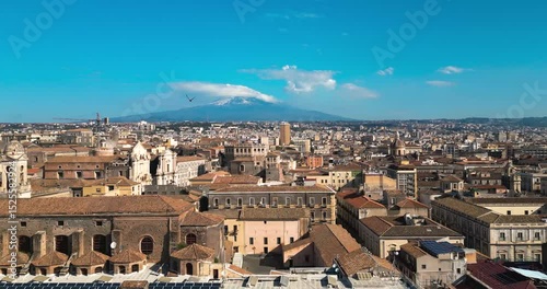 Spectacular Aerial Views Over Catania, Sicily: Majestic Cathedral and Mount Etna Captured by Drone
