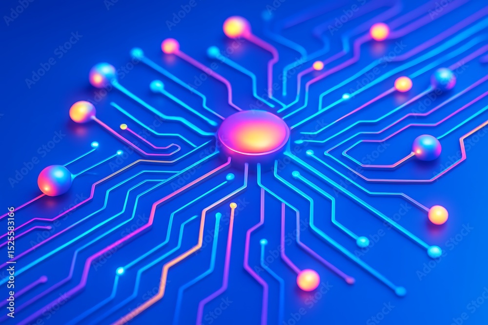 Fototapeta premium The heart of innovation glowing circuits pulsing with data connecting future s potential on dark