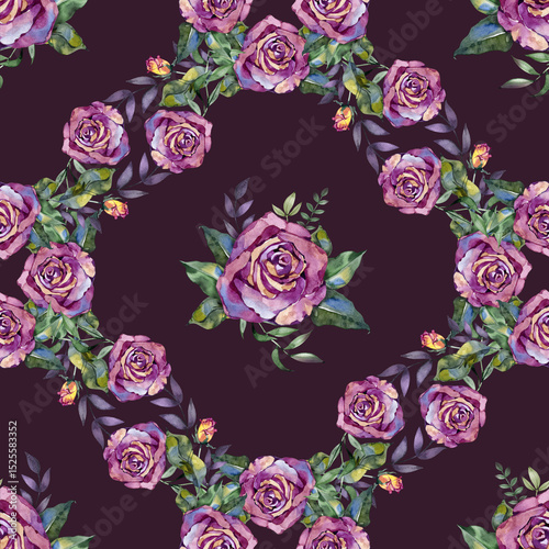 Roses pattern for textile, seamless pattern with purple rose vintage style