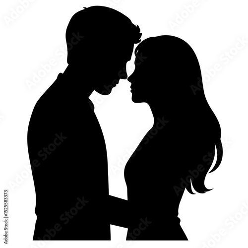 Silhouette of couple in romantic moment. 