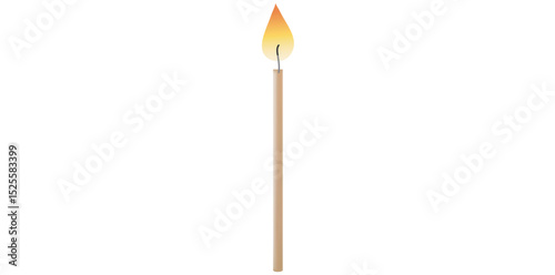 Burning Candle On White Background, Birthday Celebration Candle Vector Illustration.	 