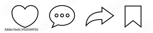 Like, comment, share icon buttons and save to favorite and love heart flat icon , Social media notification icons. emoji post reactions - Add to favorite icon set. editable stroke