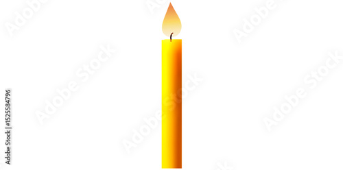 Burning Golden Candle On White Background, Birthday Celebration Candle Vector Illustration.	 