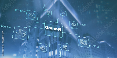 Gamefi concept. Game decentralized finance. Blockchain game