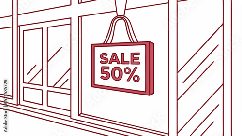 Vector illustration of a sale sign in a shop window with a 50% discount concept