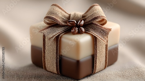 Chocolate Gift Box with Ribbon and Coffee Beans, Square Shaped Present for Special Occasion