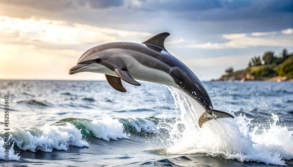 Obraz premium Dolphin leaping over ocean waves