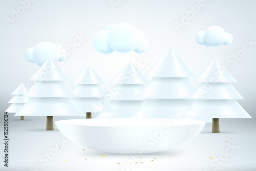 Winter stage with podium and copy space. 3d vector illustration